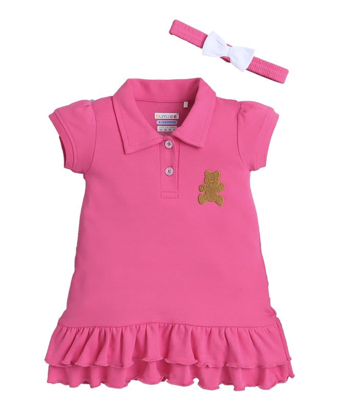 BUMZEE Baby Girls Cotton Knee Length Frock with Headband