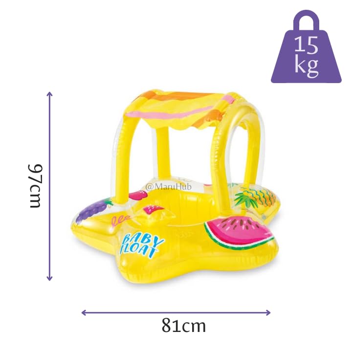Image of 81x79cm Air Float with Sunshade Roof | PVC Floaty with Seat and Backrest for Kids 1-2 Years Old | Inflatable Sunroof Star Float - Pack of 1