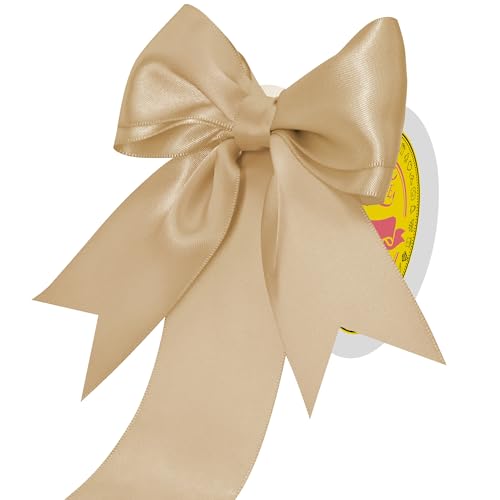 Image of Double Face Gold Satin Ribbon 2 inch X 25 Yards Polyester Gold Ribbon for Gift Wrapping Very Suitable for Weddings Party Hair Bow Invitation Decorations and More