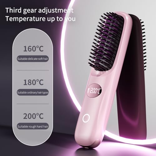 Cepillo alisador de cabello inalámbrico portátil rosa miniatura 2
