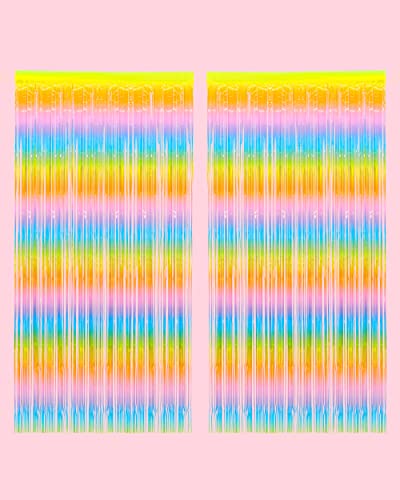 Image of xo, Fetti Party Decorations Rainbow Pastel Fringe Foil Curtain - Set of 2 | Bachelorette, Pride, Backdrop, Birthday, Photo Booth