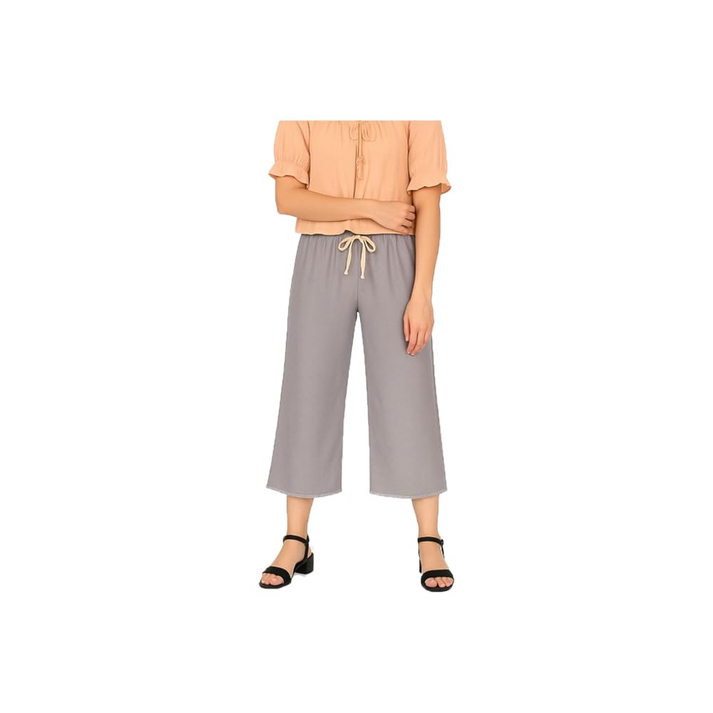 Womens Cotton Plain Loosefit Capri, 3/4th Capri Grey Single Pack-image-27