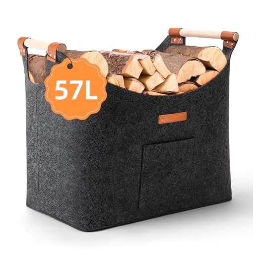 Cesta Leña Cesta de Fieltro Chimenea Leñero Interior 45x32x40cm para Compras Madera Periódicos Juguetes Ropa