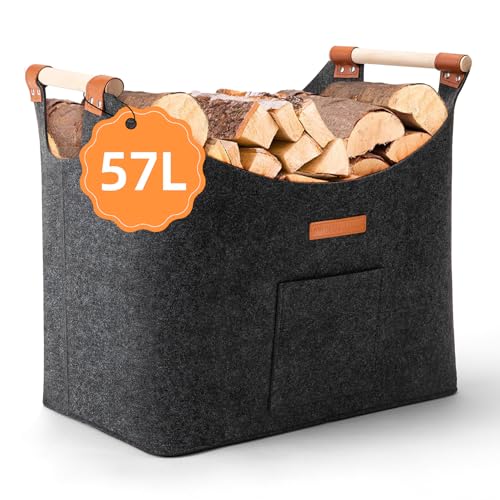 Cesta Leña Cesta de Fieltro Chimenea Leñero Interior 45x32x40cm para Compras Madera Periódicos Juguetes Ropa