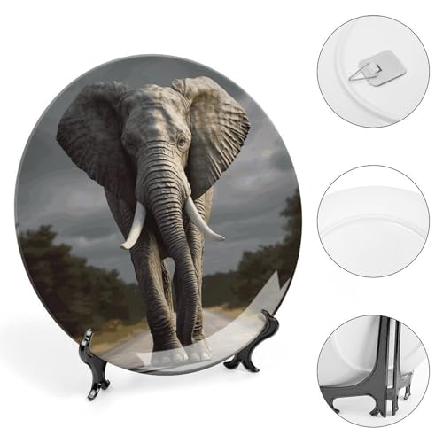 Plato decorativo 3D elefante blanco de porcelana 8 pulg miniatura 4