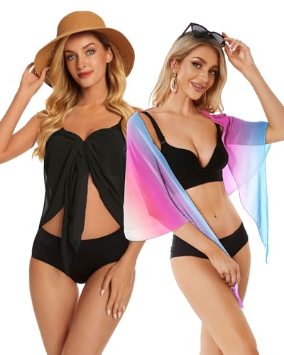 Image of CHICGAL 2 Pieces Women Beach Sarong Bathing Suit Wrap Skirt Sheer Bikini Swimsuit Cover Ups for Swimwear