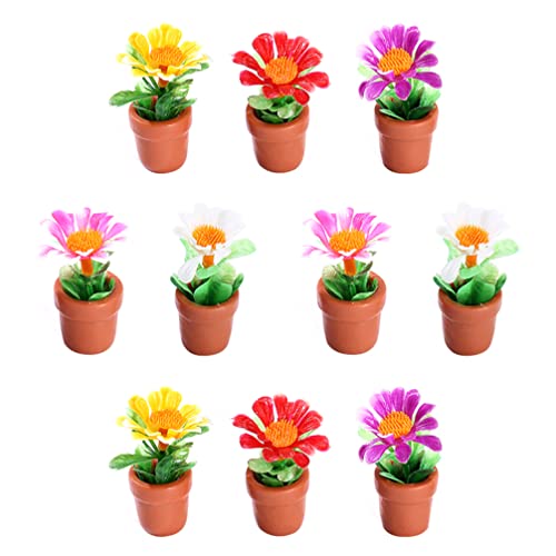 Happyyami 10Pcs Artificial Potted Plant Flower decoraciones para salas de casa Tiny Bonsai Model Artificial Plant Miniature Potted Plant Decor Succulent Plants Finished Product Resin Office