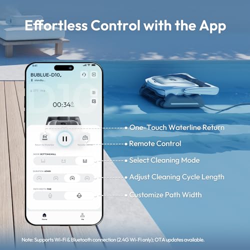 Image of BUBLUE D10P Robotic Pool Cleaner, Pool Vacuum with Superior Suction, Smart Navigation, APP Control, Custom Scheduling, Fall /Wall /Waterline Cleaning, TangleEase Tech, for Pools up to 1,076 Sq.Ft.