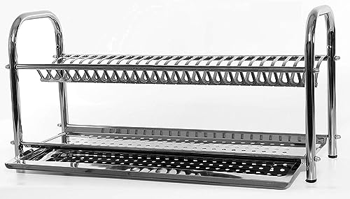  IDOR STORE scolapiatti CB80 da 80cm colapiatti in acciaio inox 304 da cucina a 2 piani, supporto da parete da appoggio per piatti made in italy