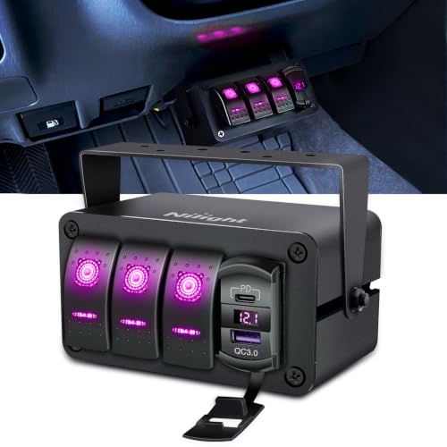 Nilight 3 Gang Rocker Switch Box 12V SPST ON Off Purple LED Waterproof