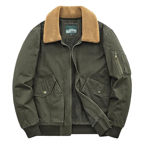 JEsilunmaMY Men's Sherpa Lined Cotton Cargo Jacket Fur Collar