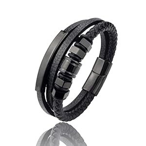 [Njdkadey] Braided Leather Bracelet Cuff Wrap Bracelet Men Women Leather Wristband Multilayer Bracelet Jewelry Wrist Cuff Bangle with Magnetic Clasp