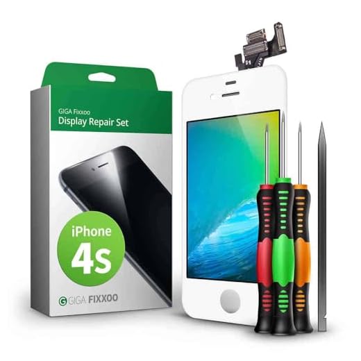 GIGA Fixxoo Set Display per iPhone 4s | Kit di Riparazione Completo con Kit di Attrezzi, Schermo di Ricambio, Display Retina LCD con Touch Screen (Come Display Originale)