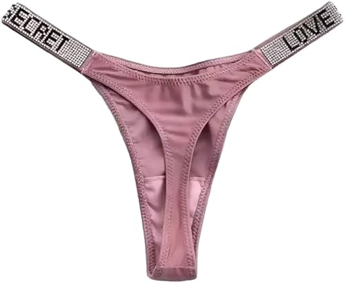 Image of Women's Lace Thong Panty with Rhinestone Strap, Ice Silk Hipster Bikini Brief, Breathable Underwear for Bridal, Honeymoon, Beach Wear and Daily Use
