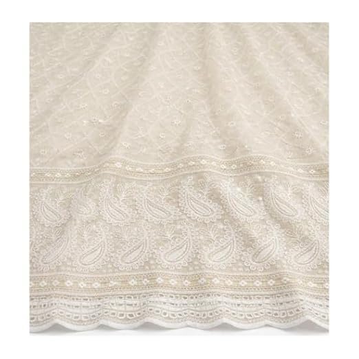 threadnthan Premium Cotton Embroidered Fabric with Sequin Work | 3 Meter Unstitched Dress Material | All-Over Embroidery with Paisley Border | Width 41 Inches | Kurti & Suit Fabric for Women-picture-48