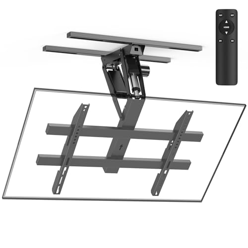 Zontera Electric Ceiling TV Mount with Remote Motorized Tv Mount Flip Down for 32-70 inch Flat and Curved Screen TVs up to 110 lbs Fits Flat & Pitched Ceilings Max VESA 600x400 Black