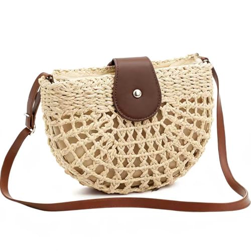 Image of HRCOYES Straw Beach Crossbody Bag for women, Perfect for Holiday, Leisure and Shopping. Handmade with Zipper, Small Summer Straw Shoulder Handbag