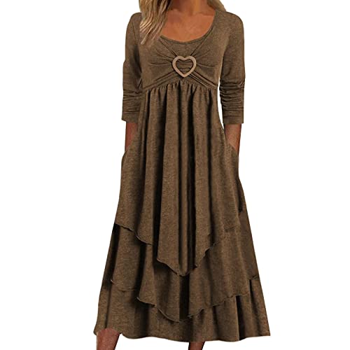 Robe Boheme Femme Manches Longues- Robe Longue Col Rond Irrégulier