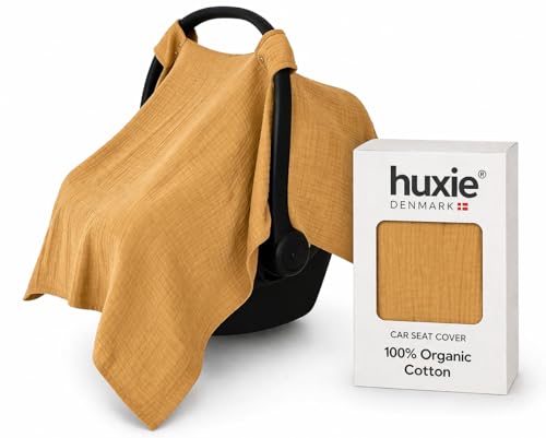 Image of Huxie Car Seat Cover Baby - Organic Muslin Cotton - Carseat Canopy - 43" x 32" (Autumn Yellow)