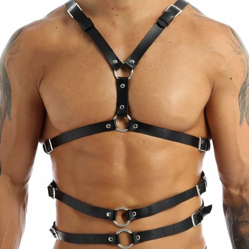 Men's Chest Harness Adjustable Chest Belt, Mens Crop Top Chest Muscle Harness, Sexy Black PU Leather Sissy Lingerie Adjustable Harness Men Belts Bondage Body