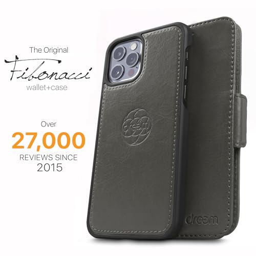Image of dreem Fibonacci 2-in-1 Wallet Case for Apple iPhone 12 & 12 Pro - Luxury Vegan Leather, Magnetic Detachable Shockproof Phone Case, RFID Card Protection, 2-Way Flip Stand - Grey