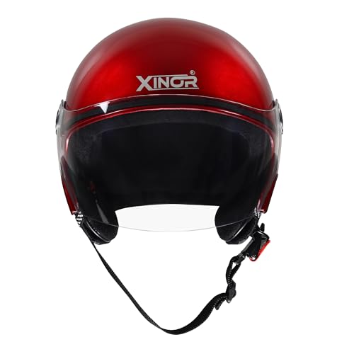 Image of Buff Open Face Motorcycle Helmet Medium | ISI Certified Unisex Helmet | Lightweight ABS Shell with Clear Visor & Quick Release Strap for Bike & Scooter Riders (Matte Black)