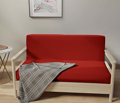 Lane Linen Futon Covers Full Size, 100% Cotton Futon Slipcovers, Full Size Futon Mattress Cover For Futon Sofa Bed, Foldable Armless Sofa Cover, Zippered Futon Couch Cover - Red #TOP1