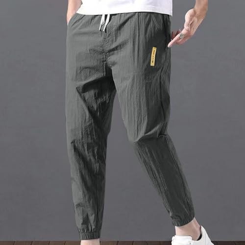 Men's Elastic Waist Drawstring Joggers Cropped Pants Solid Color with Pockets Fashionable Joggers Casual Mens Pants3