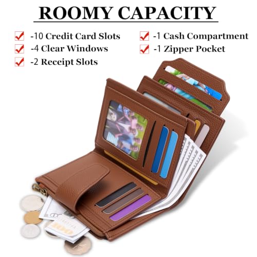 Image of Airkit Small Wallet Women RFID Blocking Soft Leather Bifold Compact Card Holder Wallet for Women with Zipper Coin Pocket 4 ID Window