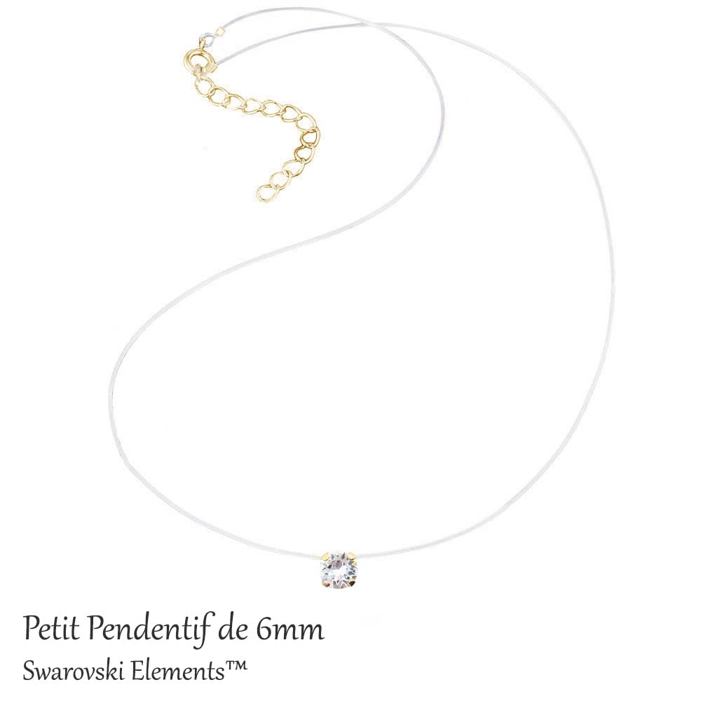 Collier Invisible Plaqué OR (18K) - PETIT ou GRAND Solitaire Crystallized- Pure brillance™ - Bijou fil de nylon transparent