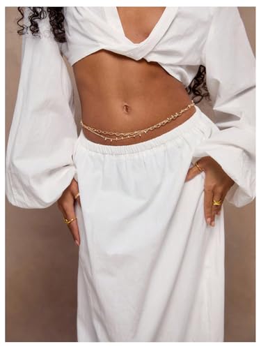 GORGLITTER Women's Flowy Maxi Skirt Boho Ruffle Hem Elastic Waist Long Skirts Fall Trendy Vacation4