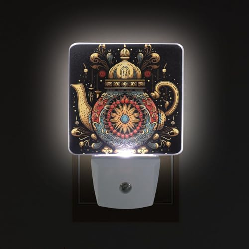 Image of Tea Pot Night Lights 2 Pack Plug-in Wall Led Nightlight Auto Dusk-to-Dawn Sensor Lamps for Bedroom Kitchen Bathroom