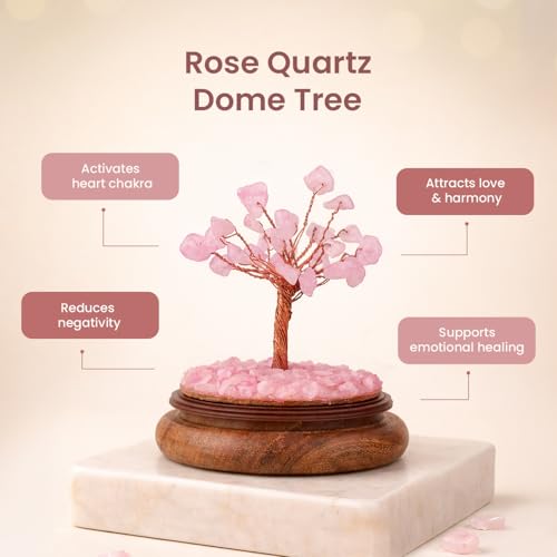Image of Astrotalk Rose Quartz Dome Crystal Tree | Nurture Bonds & Inner Peace | Feng Shui Items for Good Luck | Housewarming Gifts | Aesthetic Home Decor Items | Valentine Gift for Girlfriend