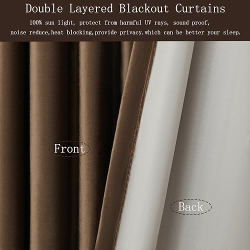 Image of PRIMROSE 100% Full Blackout Brown Velvet Curtains 72 inch Long for Living Room,Set of 2 Liner Rod Pocket Back Tab Thermal Window Curtains Room Darkening Heavy Decorative Curtains Drapes for Bedroom