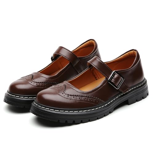 Image of Mary Jane Shoes Women Platform Non-Slip Casual Dress Shoes | Round Toe Ankle Strap Comfort Classics Oxfords Work Mary Jane Office School Shoes