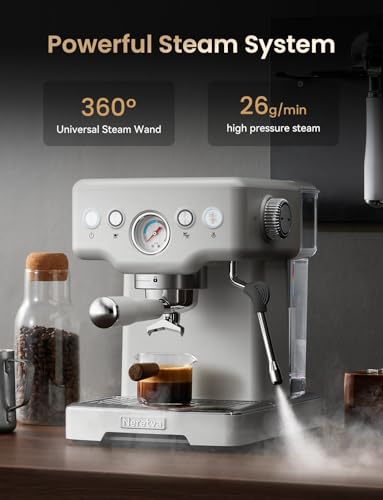 Image of Neretva Espresso Machine, 15 Bar Espresso Coffee Machine with Visible Pressure Guage Professional Espresso Maker with Milk Frother & Stainless Steel for Home Barista Latte and Cappuccino Maker - White