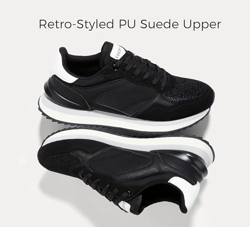 Image of LUCKY STEP Women's Platform Fashion Sneakers Suede Colorful Colorblock Stylish Retro Casual Neutral Tennis Running Footwear Walking Shoes