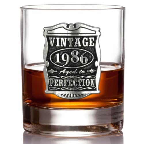 English Pewter Company Vintage Years 1986 40th Birthday or Anniversary Whisky Glass Tumbler - Unique Gift Idea for Men [VIN004]