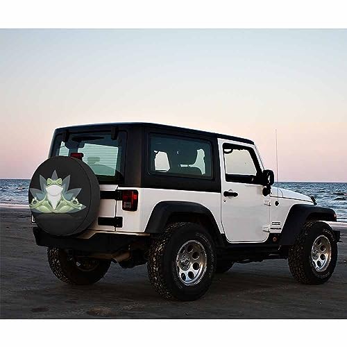 Image of Frog Spare Tire Cover Funny Lovely Animal Sit on the Floor Closed Eyes Lotus Tranquil Green Weatherproof Universal Wheel Protectors Camper Tire Covers for Trailer Rv Travel(17 inch)