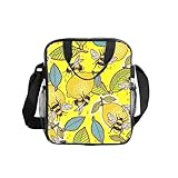 CWYHDUDOH Bolsa de almuerzo con estampado de limón amarillo y abeja, contenedor transparente portátil para picnic, escuela, trabajo, viajes