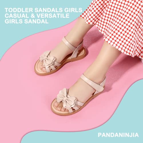 Image of PANDANINJIA Girls Sandals, Open Toe Cute Bow Princess Girls Flats, Sparkly Summer Dress Shoes Sandals for Toddler /Little Kid /Big Kid