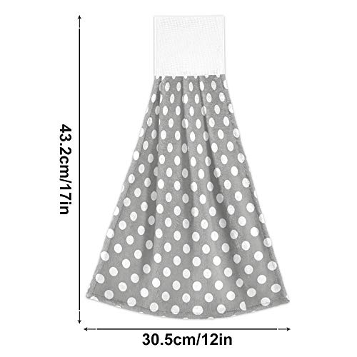 Yyzzh Retro Vintage Grey Polka Dot Kitchen Hand Towels With Hook & Loop Set Of 2 Absorbent Bath Hand Towel Hanging Tie Towel #TOP2