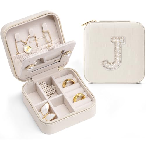 Vlando Wedding Gifts for Women, Jewelry Box, Bridal Shower Gifts, Bridesmaid Gifts for Wedding Day Bride Gifts, Personalized Jewelry Case - Letter J, White White J