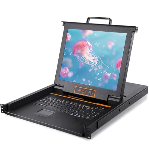 1U Rack Mount KVM Console-17 Rackmount Monitor Keyboard and Singl...