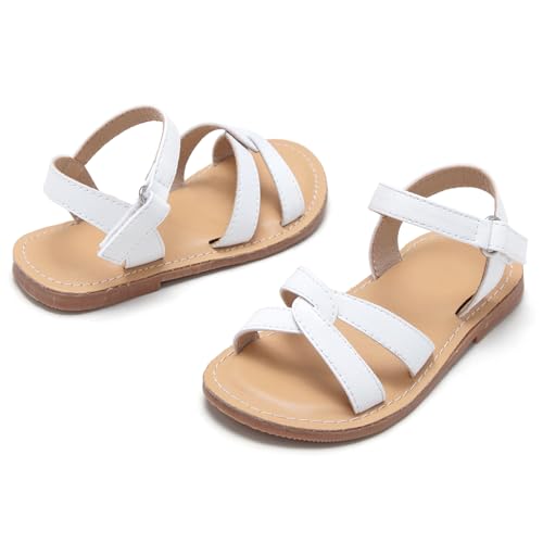 Image of Kolan Toddler Girl Sandals Open Toe Flat Princess Dress Shoes Little Kids