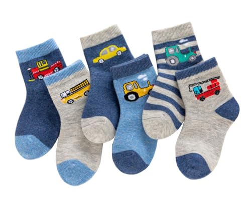 CHUNG - CHUNG Little Toddler Boys Kids Cotton Crew Socks Casual Dino Pattern Autumn Winter School Daily,6Car,5-8Y