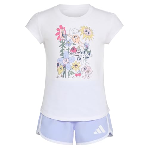 Image of adidas Girls' Cap Sleeve Tee Shirt and Woven Short Set