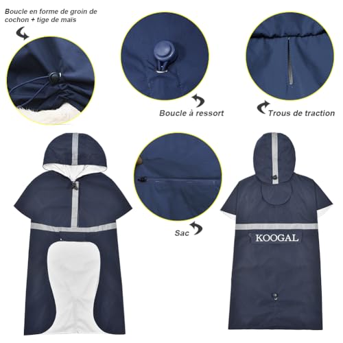 KOOGAL Große Hunde Regenjacken Mit Kapuze,Hunde Regenmantel,Mit Reflektierenden Sicherheitsstreifen, Wasserdichter Hundemackintosh, Geeignet Für Mittlere Und Große (Marineblau, 4XL)