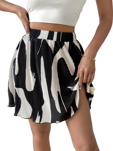 Verdusa Women's Casual Elastic High Waist Flare A Line Short Skirt