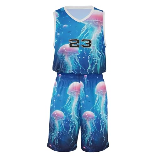 FLildon Sea Jellyfish Boys Basketball Jersey Set Tank Top Shorts Tracksuit Sport Training Suit for Kids, S